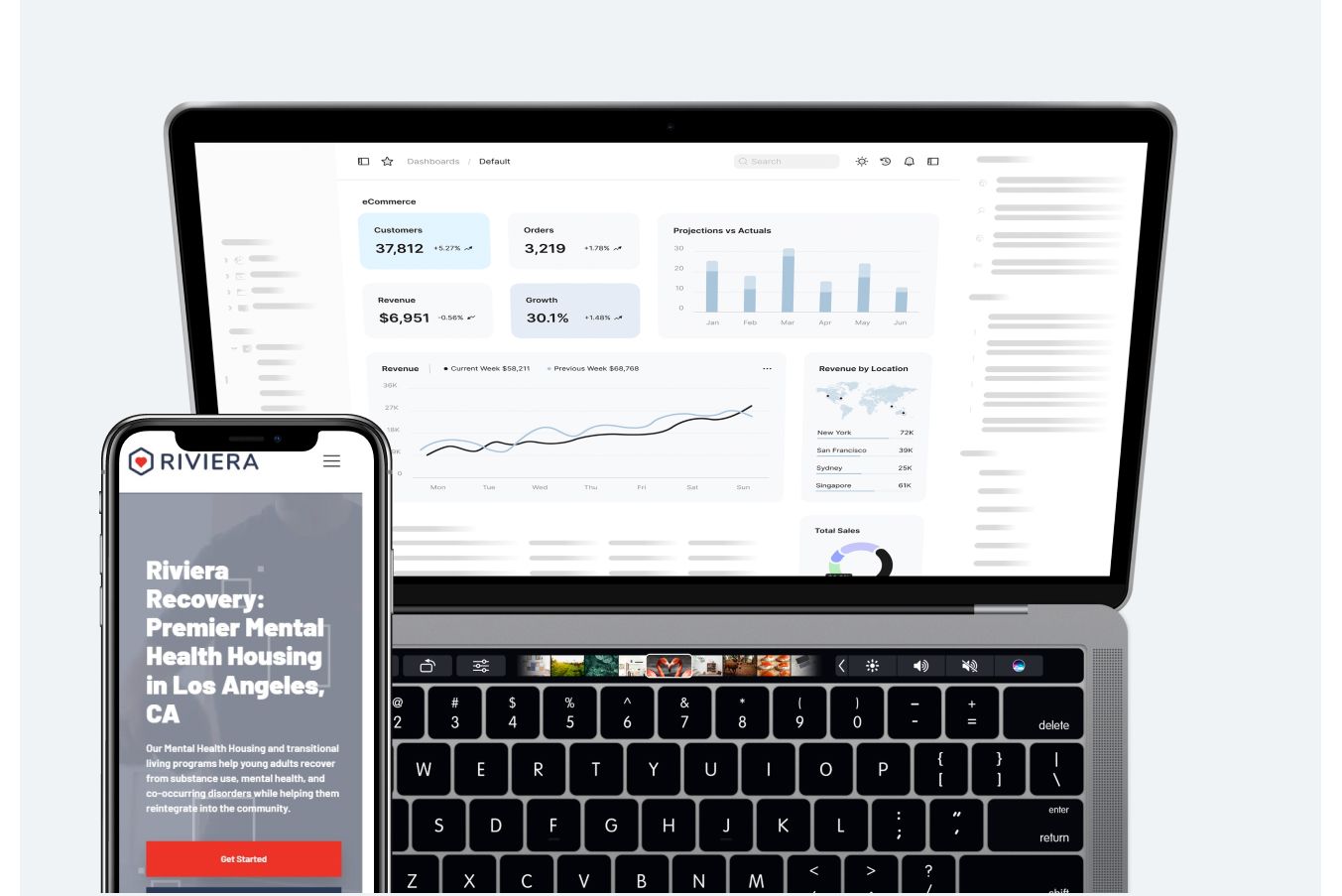 Analytics dashboard on a laptop and phone
